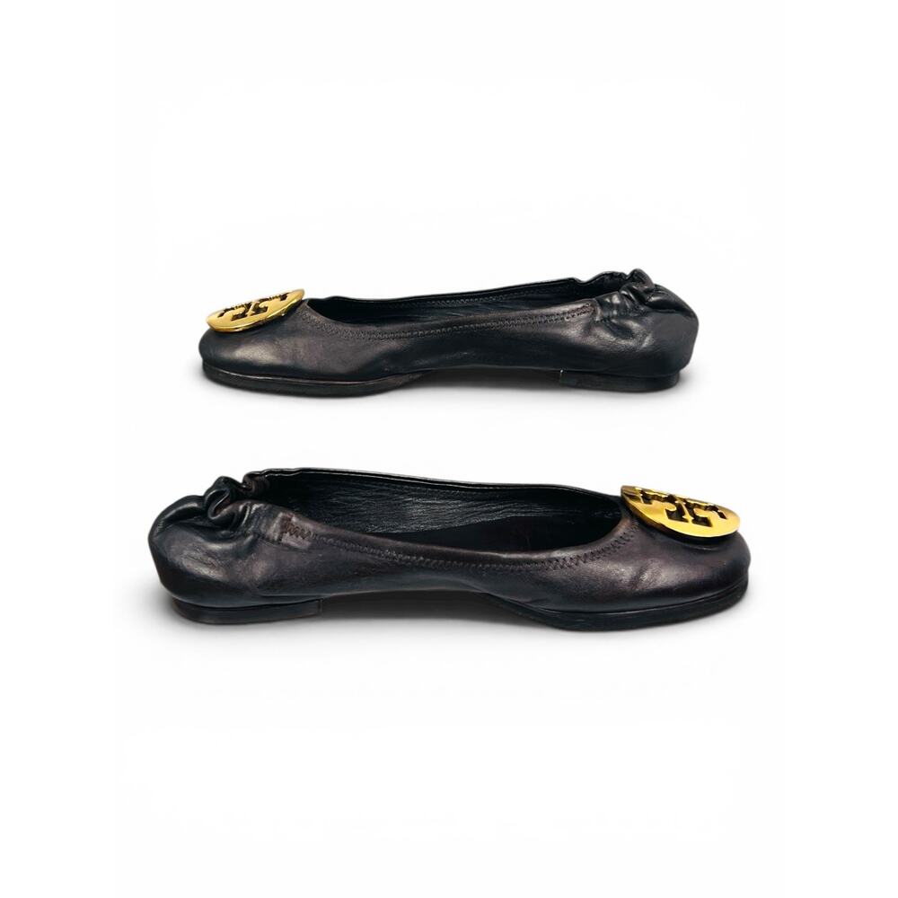 Tory Burch Minnie Travel Ballet Flats Brown Leather Gold Logo Medallion Size 6.5 - Picture 8 of 9